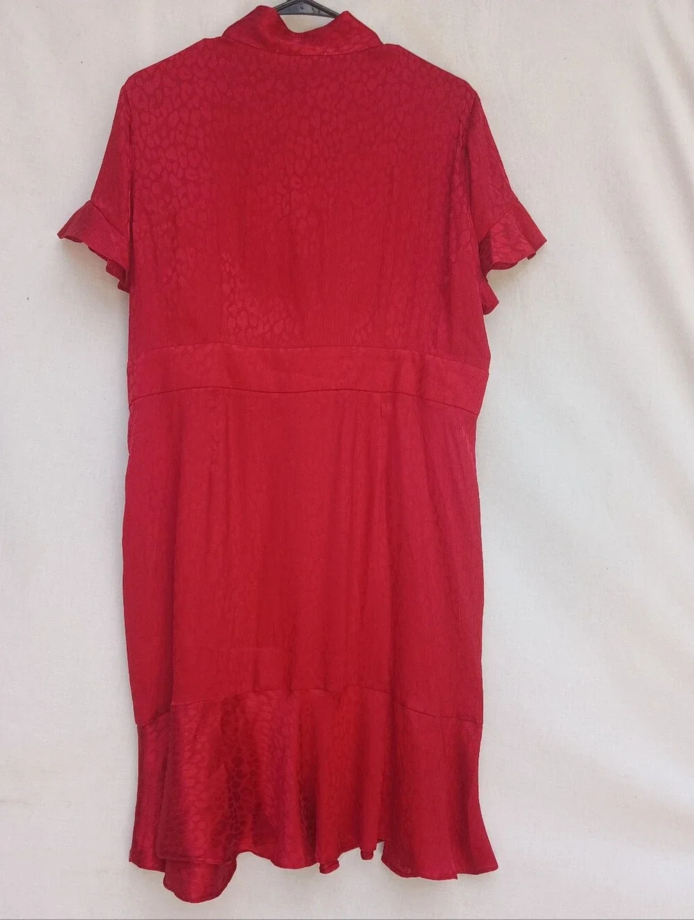 Michael Kors Red Jacquard Cheetah Print Tie Neck Midi Dress